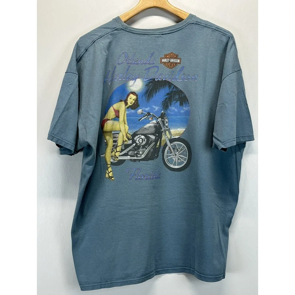 Harley Davidson Motorcycles Tshirt Sz 2XL XXL Mens Pin up Girl Orlando FL